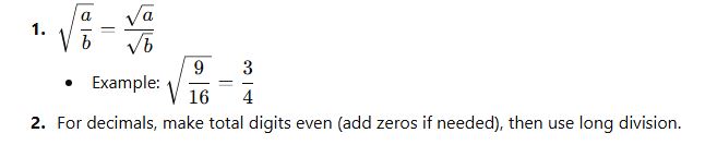 Square Roots of Fractions and Decimals