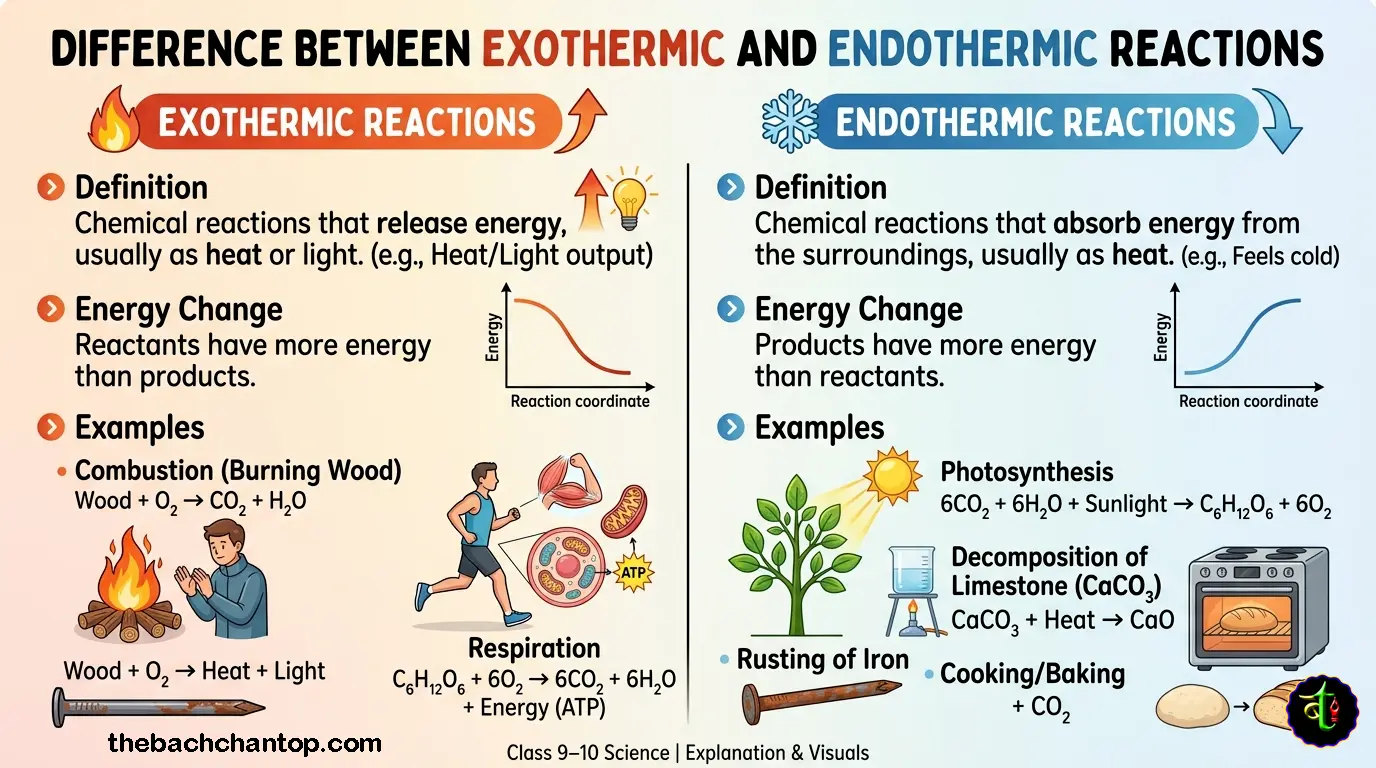 Difference Between Exothermic and Endothermic Reactions | Definition, Examples & Explanation (Class 9–10 Science)