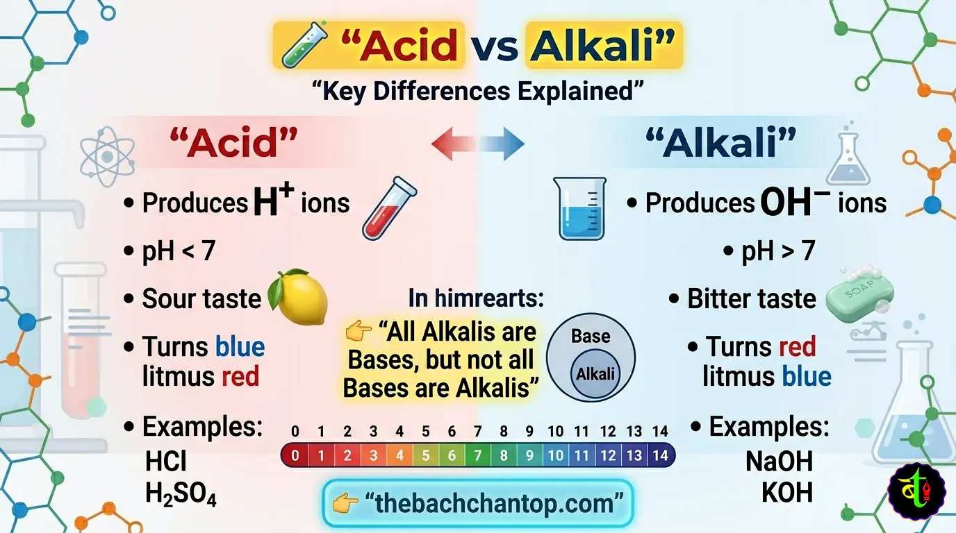 Difference Between Acid and Alkali | Definition, Examples & Deep Explanation (Class 9–10 Science)