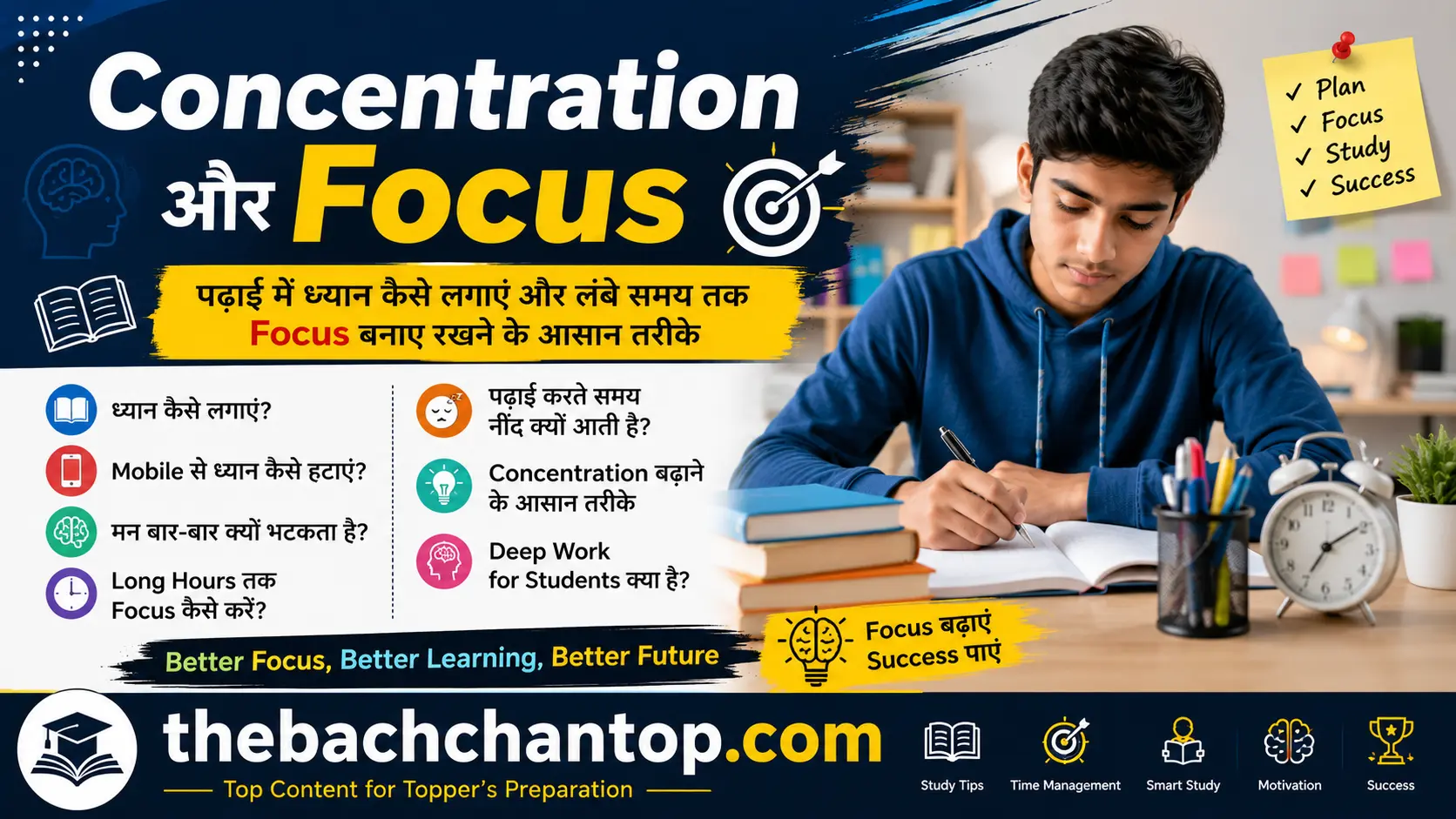 Concentration और Focus: पढ़ाई करते समय ध्यान लगाने और लंबे समय तक Focus बनाए रखने की पूरी गाइड