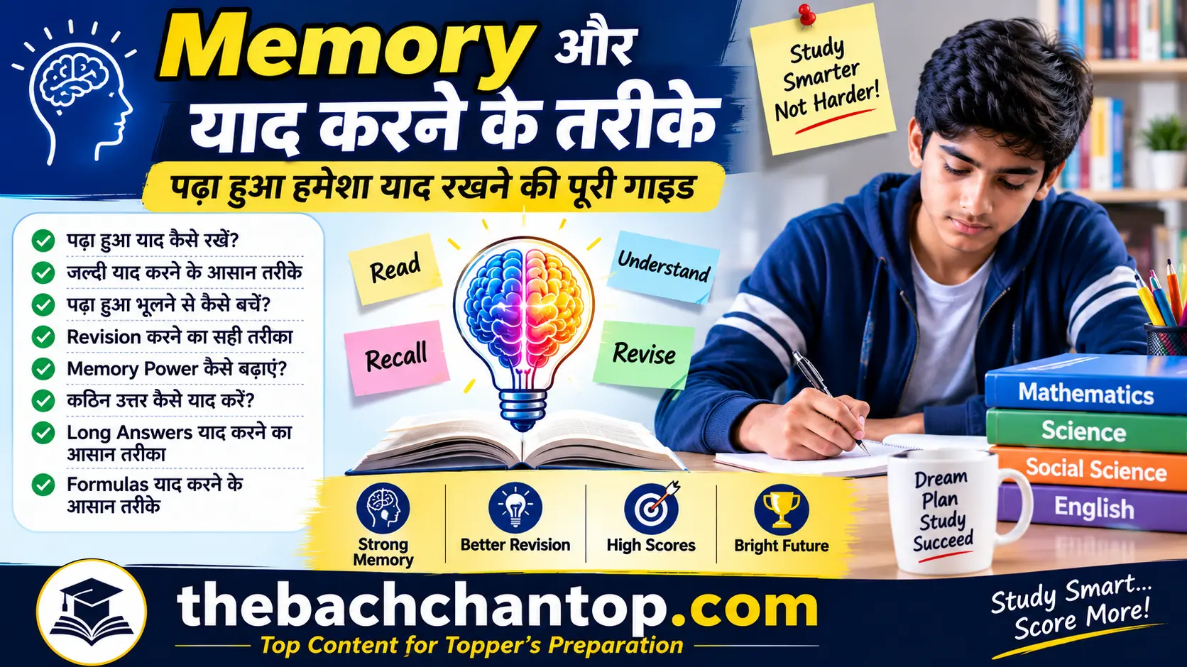 Memory और याद करने के तरीके: पढ़ा हुआ याद रखने, जल्दी याद करने और Revision करने की पूरी गाइड