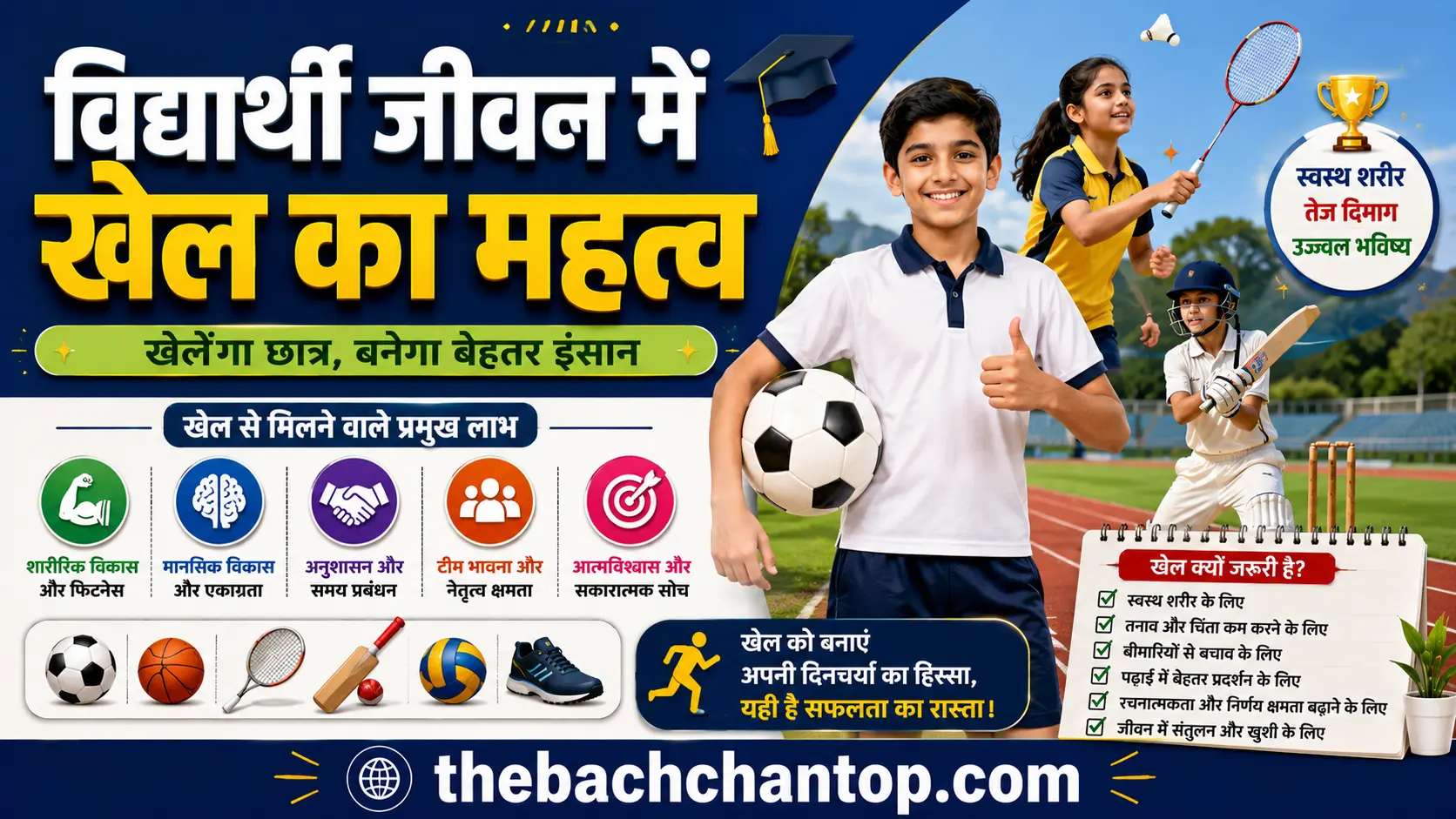 विद्यार्थी जीवन में खेल का महत्व: स्वस्थ शरीर, तेज़ दिमाग और सफल भविष्य की कुंजी