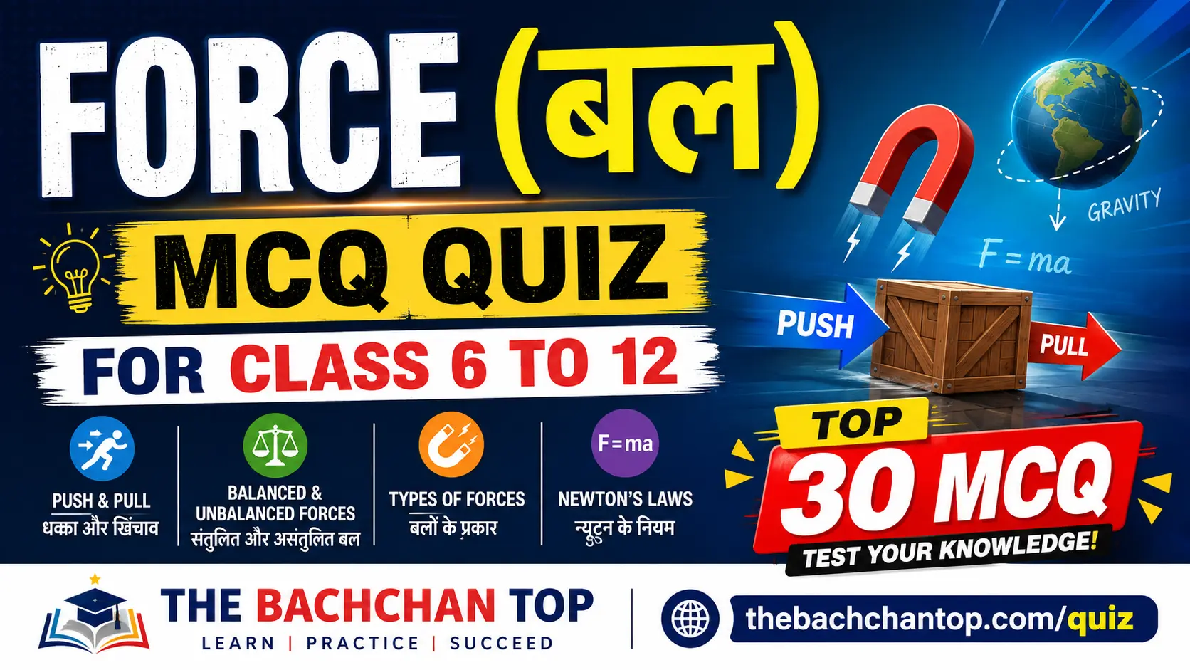 Top 30 MCQs on Force (बल)