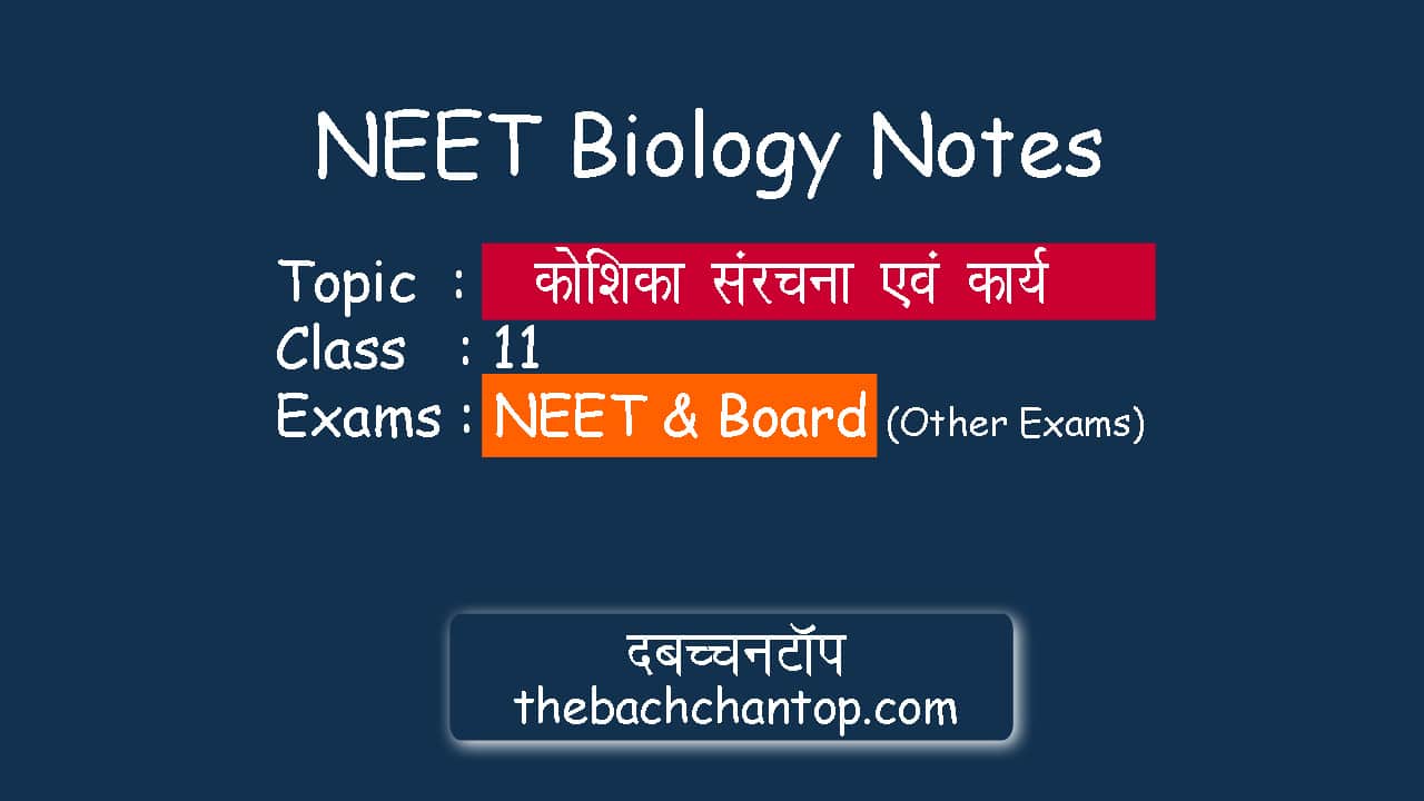 कोशिका संरचना एवं कार्य — Cell Structure and Function : NEET Biology Notes in Hindi